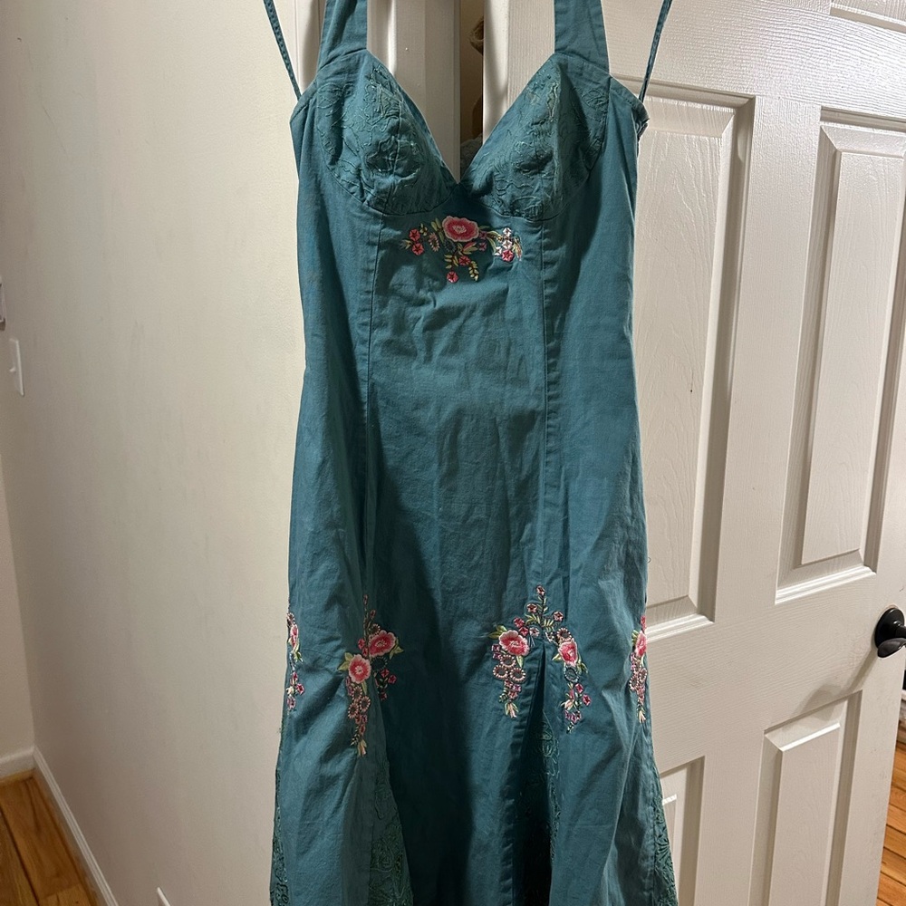 Designer Betsy Johnson Embroidered Teal Dress